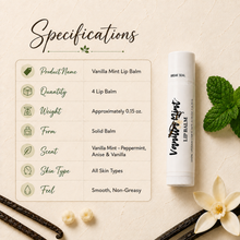 Load image into Gallery viewer, Vanilla Mint Lip Balm – Peppermint, Anise &amp; Vanilla Moisturizing Lip Balm, Smooth Non-Greasy Lip Care, 0.15 oz

